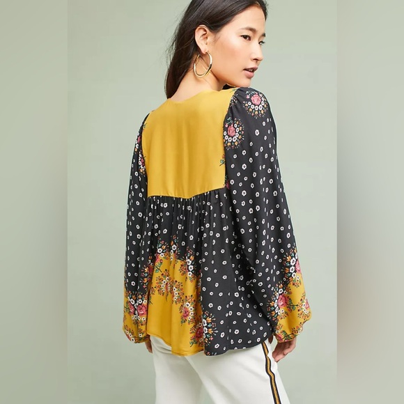 Anthro Farm Rio Floral Polka Dot Tassel Tie Blouse Top - Picture 8 of 16